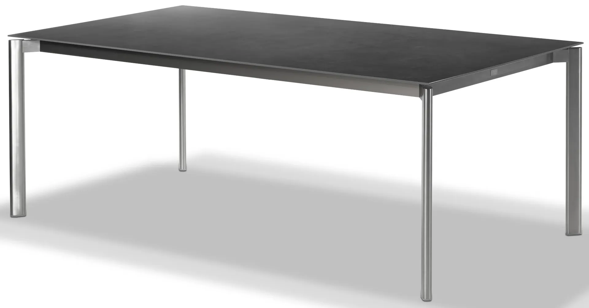 [1311AS-11] Swing Tisch (Edelstahl pulverbeschichtet Struktur-Lack matt anthrazit, 150x95 cm, Premium Teak)