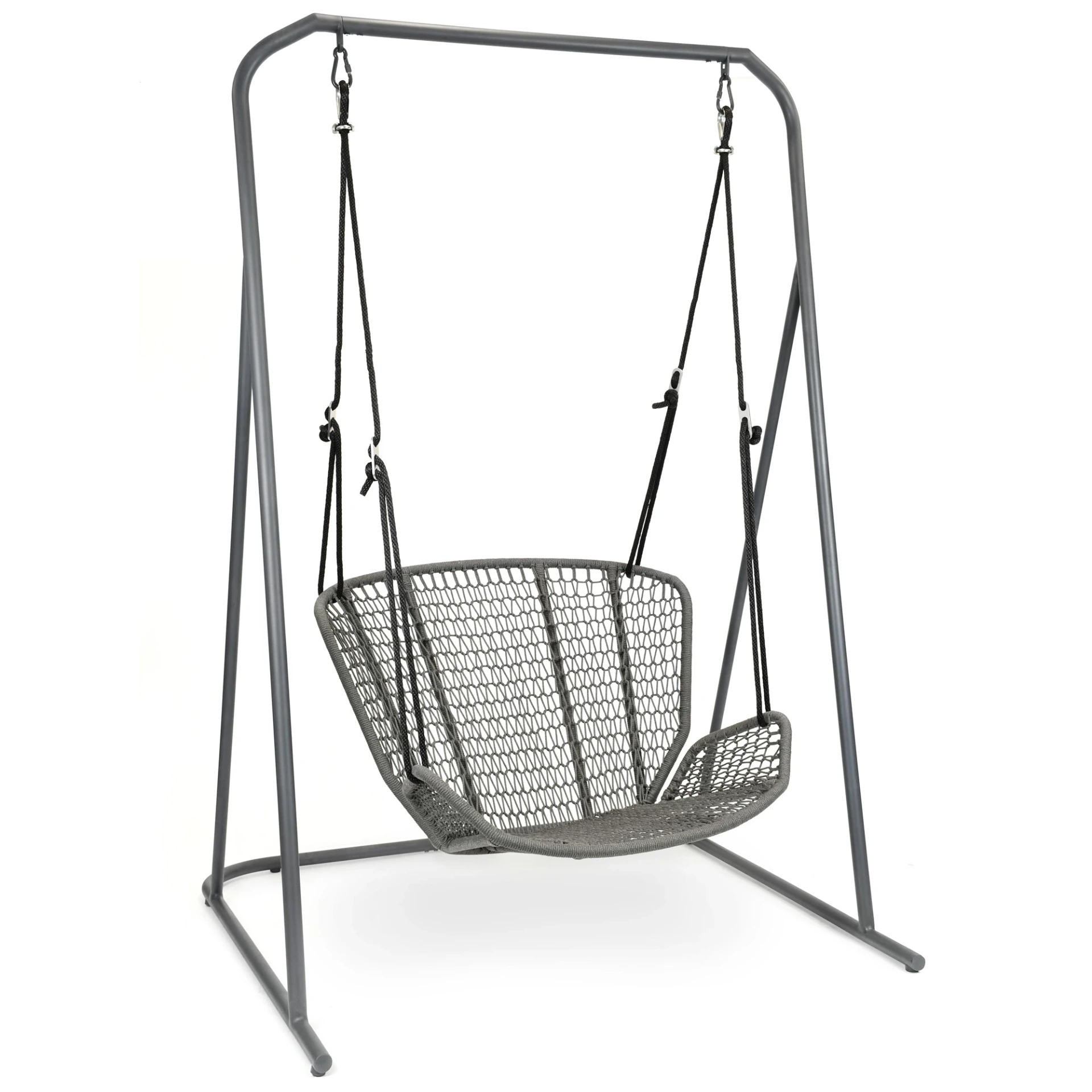 [2758AS-44] Wing light Relax Hängegestell inkl. Hängesessel (Edelstahl pulverbeschichtet Struktur-Lack matt anthrazit, fm-rope lightgrey (5mm))