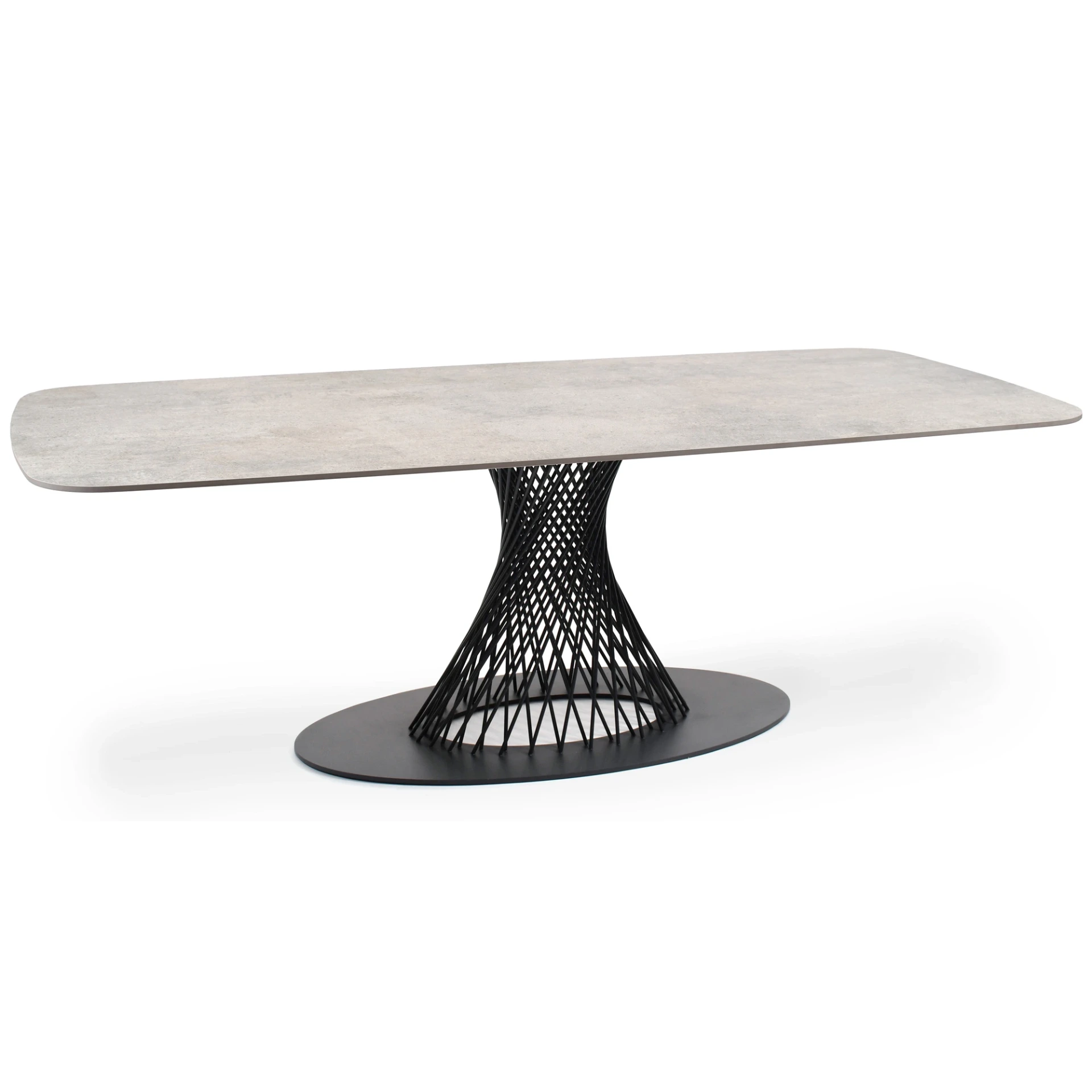 [5633AS-85] Claris pillar table oval (Stainless steel textured coating, anthracite matt, 220x95 cm oval, fm-ceramtop Lava nero 12mm)